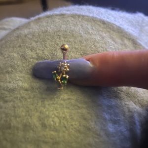 14k, emerald/diamonds belly ring